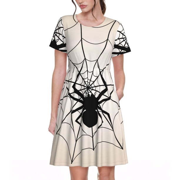 Balery Spiders On The Web 1 Vestidos sueltos de manga corta para mujer, vestidos de verano 2025, vestidos casuales de corte A con vuelo.