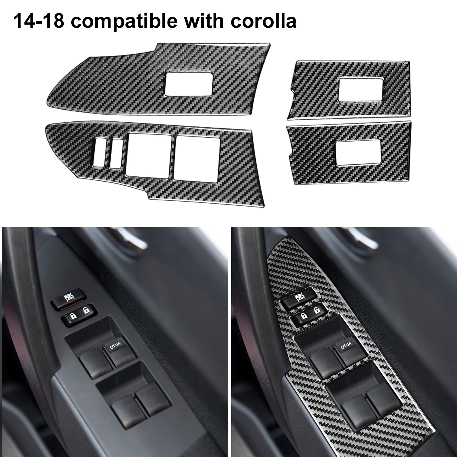 For Toyota Corolla 2014-2018 Carbon Fiber Window Lift Panel Switch Cover Trim 4X