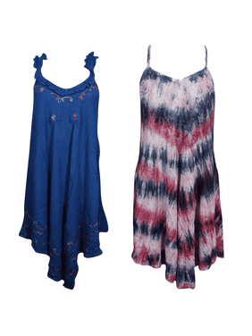 Mogul 2 Pc Women Tank Dress Embroidered Tie-Dye Spaghetti Strap Beach Dresses