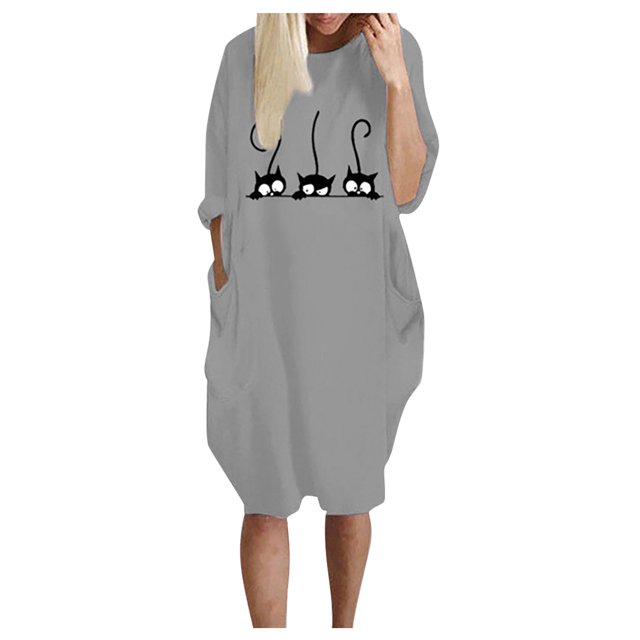 Mini Vestido Tipo Jersey Para Mujer Vestido de Bolsillo de Manga Larga Holgado de Gran Tamaño Para Mujer Odeerbi ODB115761