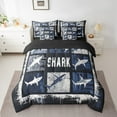 thumbnail image 2 of Erosebridal Shark Comforter Set Twin Size 7 Pieces Ocean Sea Animal Sea Underwater World Bedding Set Blue Gray Plaid Bed in a Bag with Comforter,Sheets, 2 of 5