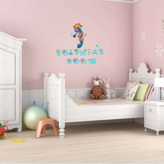 Cowboy Cowgirl Seahorse Bubble Letters Personalized Name Beach Starfish Octopus Fish Ocean Shark Sea GreatWhale Bass Boat Dolphins Whale Holiday Decorating Wall Decal Sticker - Size: 20 In X 18 In
