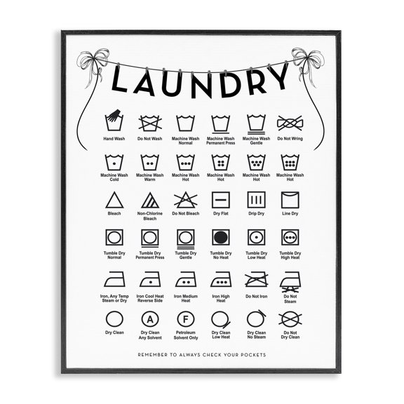 Stupell Industries Shabby Chic Laundry Symbols with Vintage Ribbons Black Framed Giclee Art, 11 x 14, by Lettered and Lined