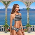 thumbnail image 4 of Dreamtimes Womens Swimsuit 3D Checkerboard Floral 2 Pcs Top Halter Sexy Bathing Bikini Set, Small, 4 of 6