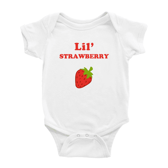 Cute Baby Bodysuit Lil' Strawberry Fruit Funny Boy & Gril Baby Jumpsuit Infant Clothes (White, 0-3 Months)