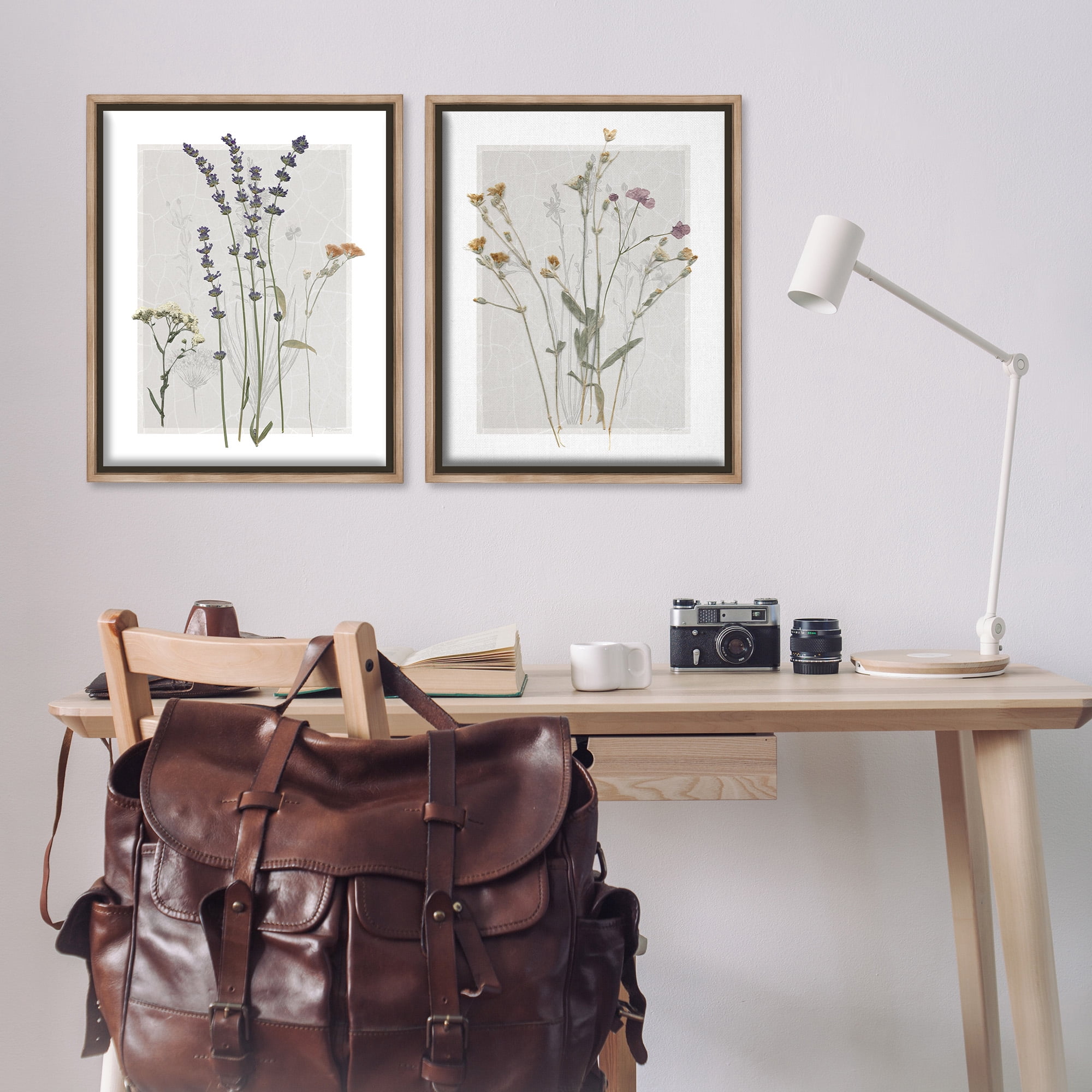 Stupell Industries Delicate Wildflower Herb Sprigs Botanical & Floral Painting Brown Floater Framed Canvas Art Print Wall Art, 25 x 31, Set of 2