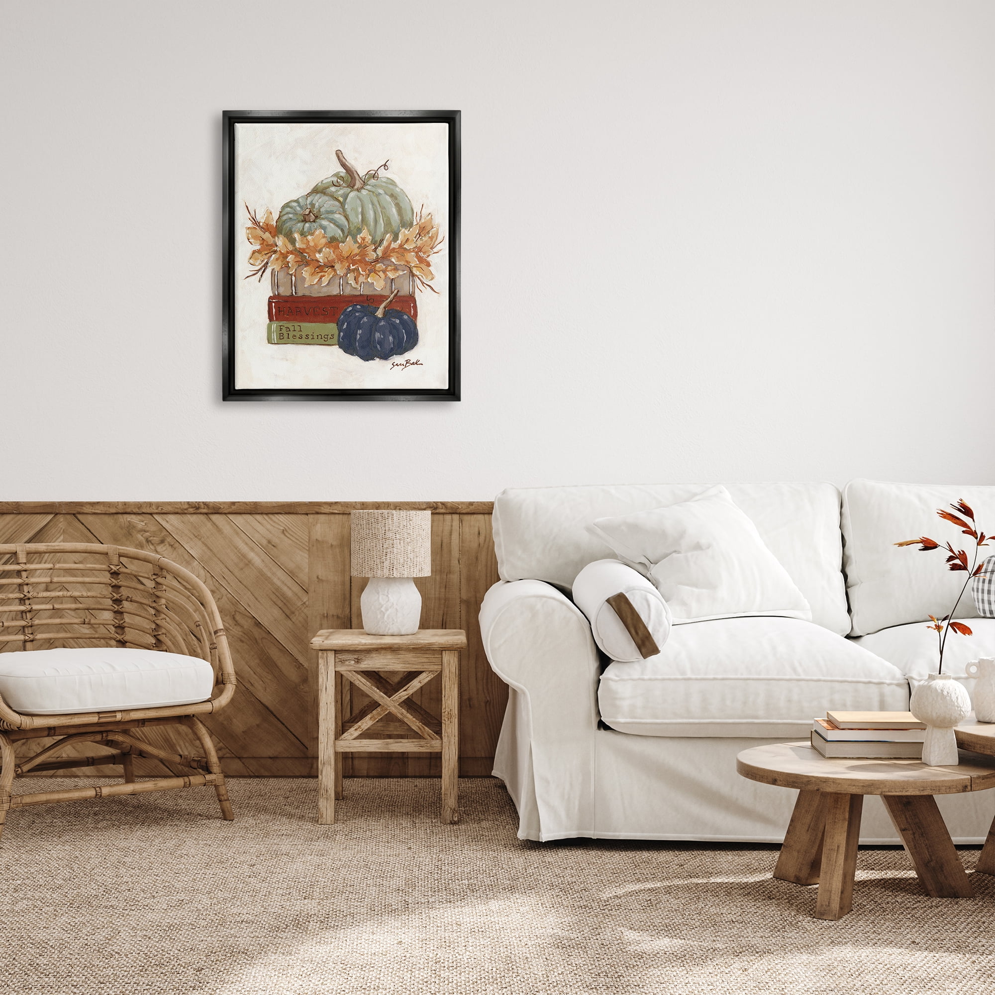 Stupell Industries Fall Blessings Pumpkins Botanical & Floral Painting Black Floater Framed Art Print Wall Art, 25 x 31