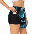 thumbnail image 2 of Bixox Women's Blue Full Moon Wolf pattern 2 in 1 Running Shorts - Lightweight Athletic Workout Gym Yoga Shorts Liner with Pockets - Small, 2 of 5