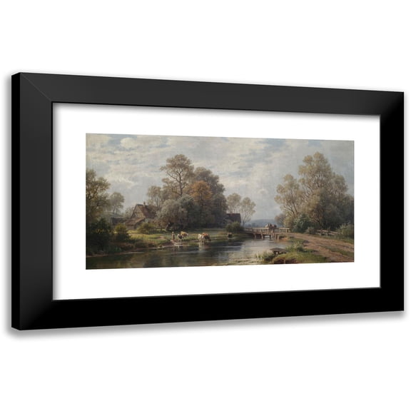 Paul Weber 14x9 Black Modern Framed Museum Art Print Titled - Summer River Landscape Near a Farmstead