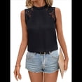 thumbnail image 3 of Blusas Sin Mangas de Encaje para Mujer, Blusas Plisadas de Verano 2025, Blusas Elegantes e Informales Sin Mangas. Negro XL, 3 of 10