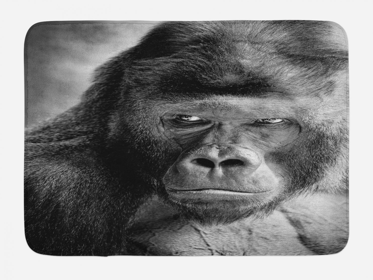 Gorilla Bath Mat, Close up Shot of an Ape Animal on a Blurry Background,  Plush Bathroom Decor Mat with Non Slip Backing, 29.5 X 17.5, Dimgray