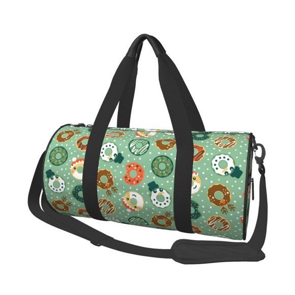 Fotbe Christmas Donuts Pattern Foldable Sports Gym Bag with Wet Dry Pocket, Travel Bag, Large Capacity Duffel Bag, Splash Proof Carry on Bag, Overnight Bag, Weekender Bag