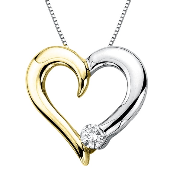 Diamond Heart Pendant with Chain in 14K Two Tone Gold (1/10 cttw)