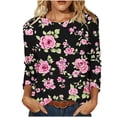 thumbnail image 3 of DDAPJ pyju Boho Floral Tops for Women 2026 Trendy 3/4 Sleeve Dressy Casual Shirts Loose Fit Work Blouses Graphic Tees Comfy Summer Beach Outfits Dark Pink S, 3 of 6