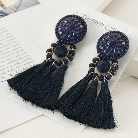 Glamorous Long Blue TASSEL Stylish Drop Dangle Earrings Party wear Dress Costume Fashion Jewelry