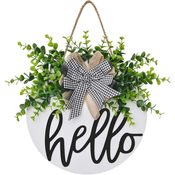 Wishrage Welcome Sign Hello Front Door Round Wood Sign Hanging Welcome Sign for Farmhouse porch Spring Welcome Sign Front Door Decoration