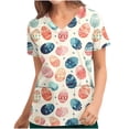 thumbnail image 2 of AGWOLF Women's Easter Scrub Top 2025 Cute Egg Print Workwear with Pocket Casual Short Sleeve V Neck Nursing Uniform Holiday Scrucs for Women, 2 of 4