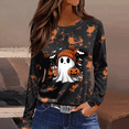 thumbnail image 2 of Womens Long Length Sleeve Tops Funny Ghost Pumpkin Spider Graphic Tee Pumpkin Print Festive Autumn Top, 2 of 6