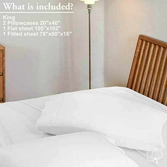 LBRO2M 100% Egyptian Cotton 1000 Thread Count King Size Sheets Set,Bed Sheet 4 Piece Sets,16 inches Deep Pocket,Bedding Super Soft Breathable,Sateen Weave Long Staple,All Season,Wh