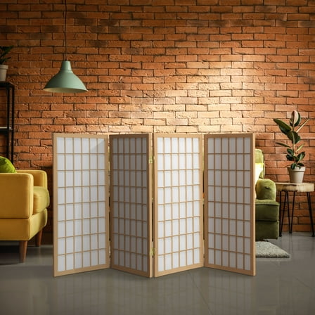 3 ft. Tall Classic Japanese Window Pane Lattice Privacy Screen - Natural - 4 Panels