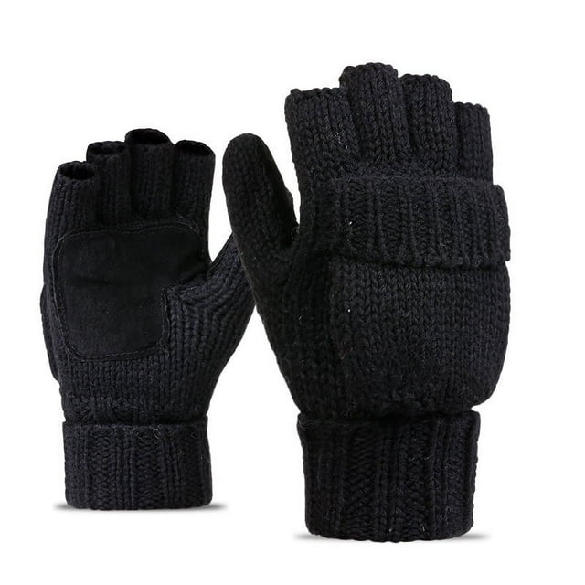 Guantes de lana con aislamiento térmico sin dedos para mensajes de texto, unisex, cálidos, de punto, convertibles, con solapa, 1239