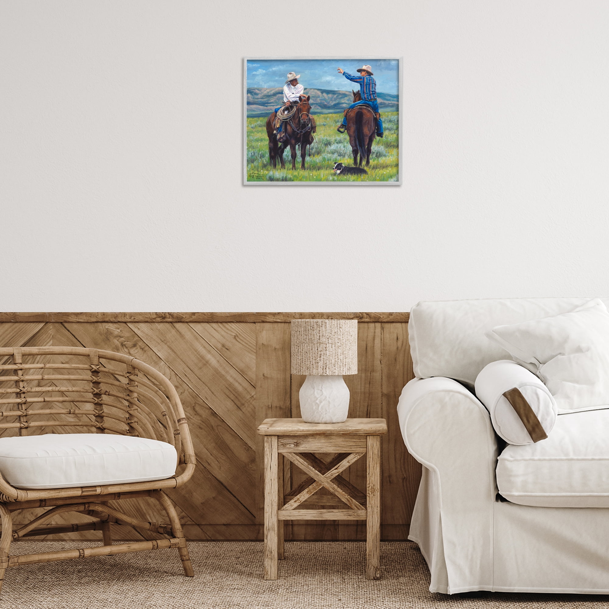 Stupell Industries Cowboy Logic Scene Animals & Insects Painting Gray Framed Art Print Wall Art, 20 x 16