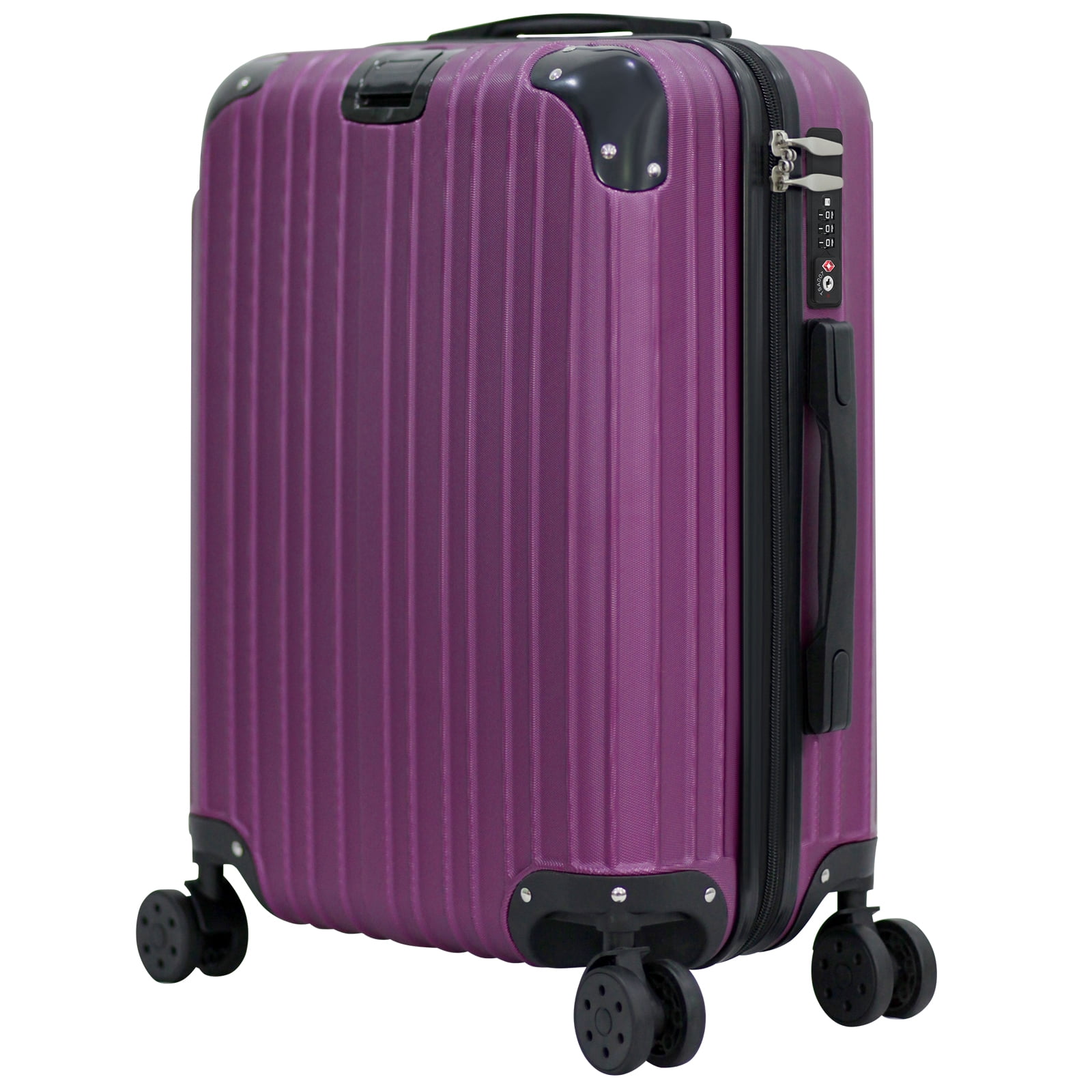 Line Embossed Hard Leather Suitcase Set, Three-Piece Suitcase Set, Customs Lock, Pearlescent Purple