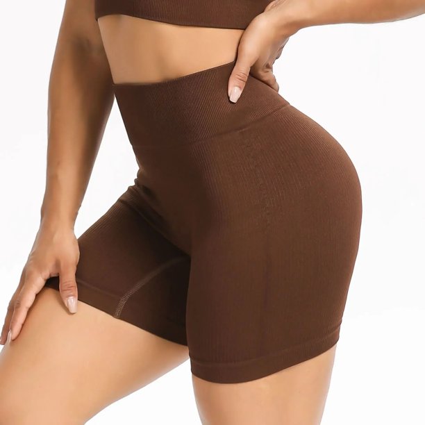 Conjunto de yoga acanalado para mujer, top corto de manga larga, pantalones cortos, conjunto de mallas, traje de fitness sin costuras, ropa activa sólida para gimnasio, ropa de entrenamiento