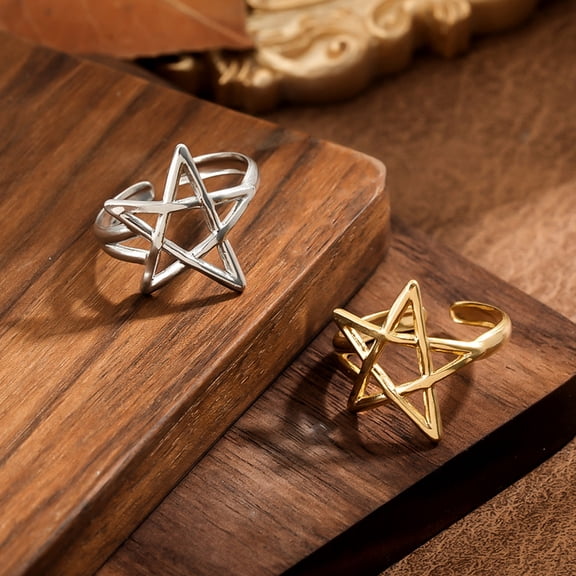 SmartBy Thumb Ring Hollow Star Shape Adjustable Opening Design Finger Ring Titanium Steel Finger Band Versatile Jewelry Gift