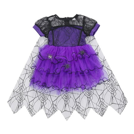 

Kiapeise Kids Baby Girls Short Sleeve Spider Pattern Mesh Dress Fashion Dress for Halloween Party