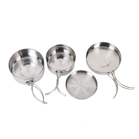 

Camping Pots and Pans Set 4Pcs Combination Camping Cookware Set Camping Cooking Pots Large Cook Folding Handle for Outdoor Campfire Beach
