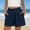 Navy, variant on Womens Casual Shorts High Waisted Lightweight Shorts Pleated Front Elastic Waist Summer Beachwear Shorts with Side Pockets