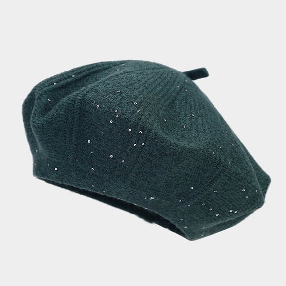 TELOLY Women Beret Sequins Knitted Autumn Winter Brimless Shiny Hat for Outdoor Black