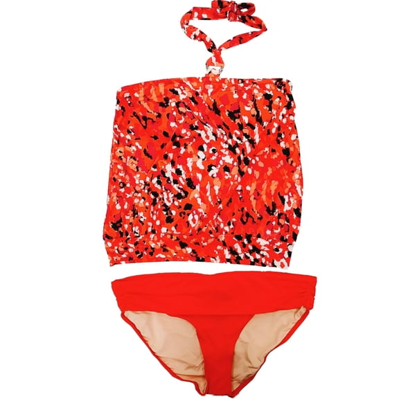 Womens Cherry Red White Black Speckle 2 Piece Swimming Suit Tankini Set 14
