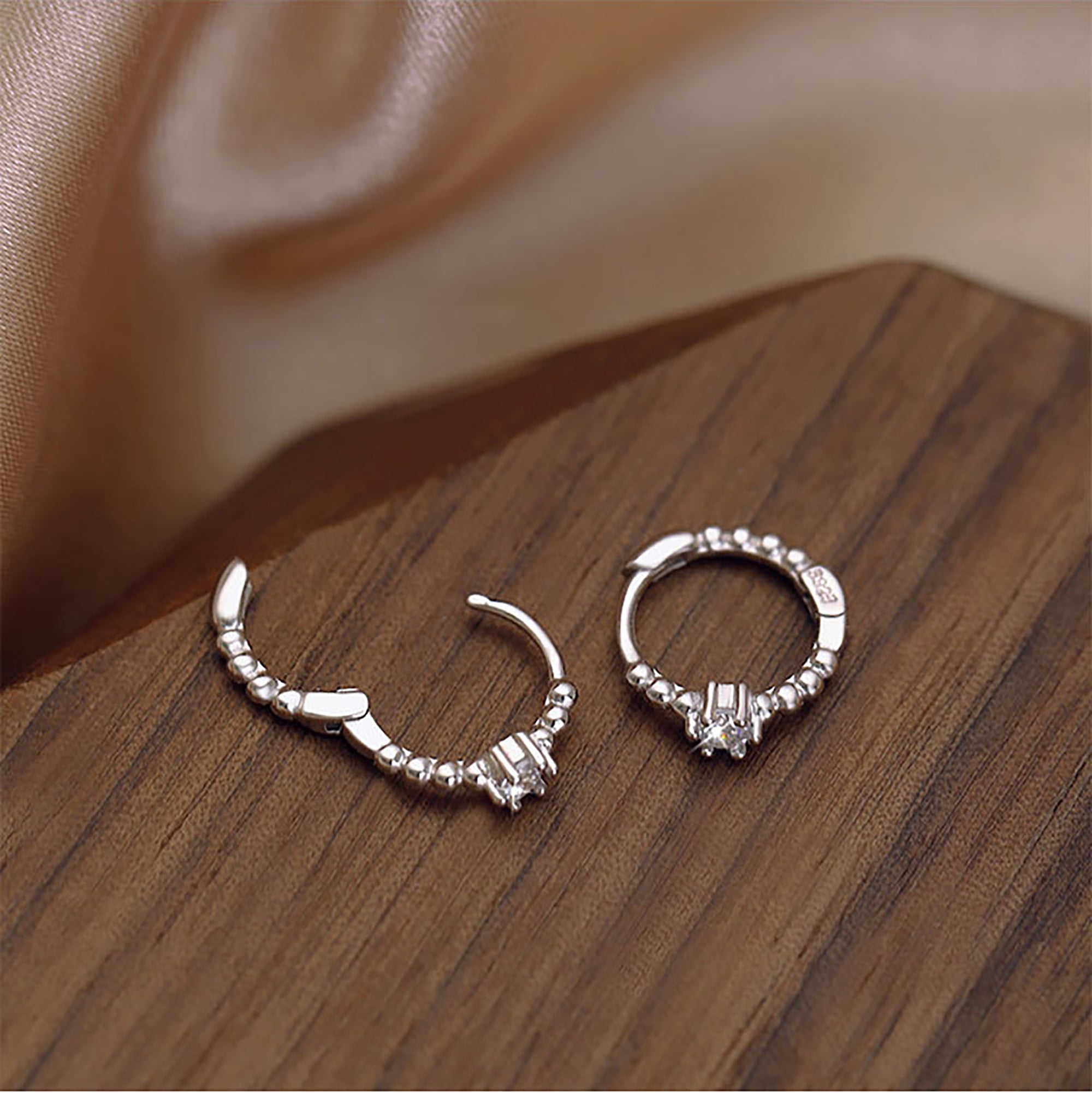 CZ Stone Hoop Earring For Women Dainty Small Huggie Hoop Earrings Gold  plated Sterling Silver Earrings Fashion Jewelry Gift for Women