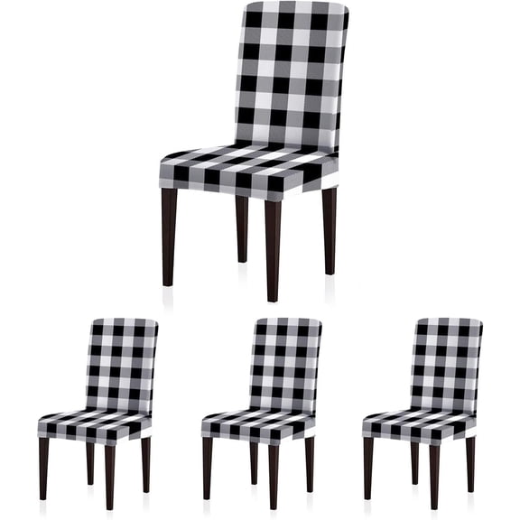 Set of 4 Buffalo Check Chair Covers, Removable and Washable Stretch Spandex Parsons Chair Seat Protector Slipcovers for Dining Room, Restaurant, Hotel, Banquet, Ceremony (Black/White Plaid)