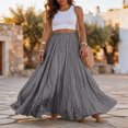 thumbnail image 4 of Women Cotton Linen Blend Elastic High Waist Boho Flowy Maxi Skirt Beach Vacation Wear S, 4 of 5