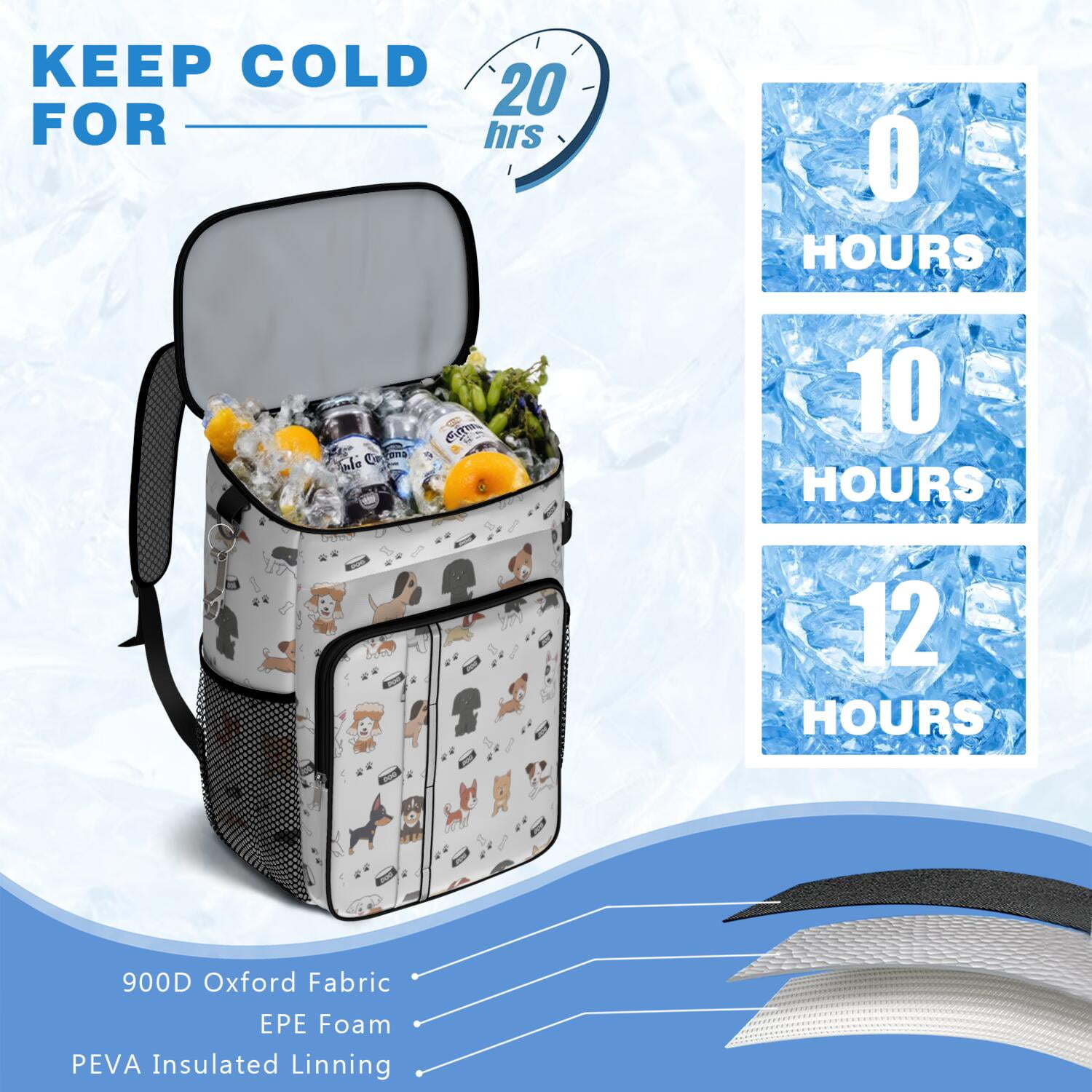 Travel Cooler Bag - Cute Dogs Camping Beer Cooler Backpack with Bottle Opener- Waterproof Insulated Picnic Backpacks - Cooler Bag for Beach