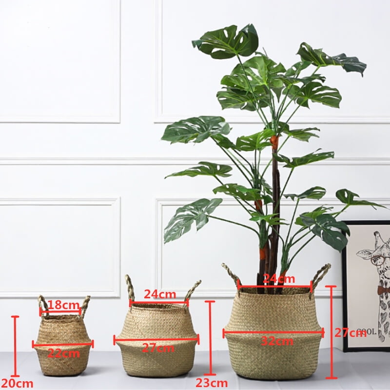 US Seagrass Belly Basket Storage Foldable Home Organizer Holder Plant Pot Decor