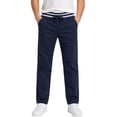 thumbnail image 2 of Boys Solid Casual Pull On Chino Pants Elastic Drawstring Waist Straight Leg School Uniform Trousers Kids Loose Fit Flat Woven Pants for Daily School Weekend Wear(Navy,7-8 Years), 2 of 9