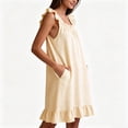 thumbnail image 5 of NominalSnug Womens Cotton Nightgown Square Neck Ruffle Strap Sleeveless Midi Sleep Dress With Pockets Loungewear, 5 of 6