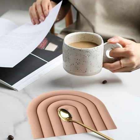 

JilgTeok Silicone Placemat Rainbow Shaped Heat-Resistant Pot Holder Non Slip Insulation Hot Pad Coaster Tabletop Protection Cup Mat Food Grade Kitchen Accessories(5.9*5.9in)
