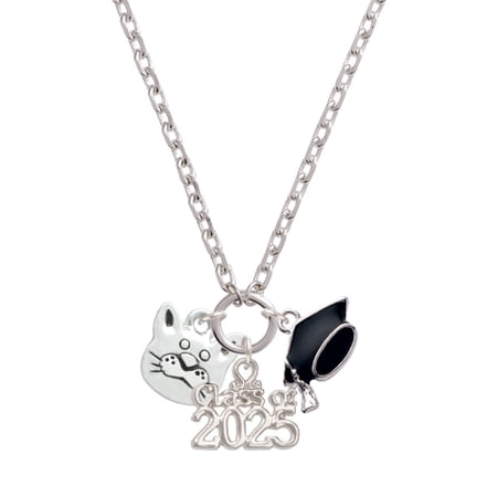 Delight Jewelry Silver-tone Large Cat Face - Silver-tone Class of 2025 Graduation Zoey Necklace, 28"