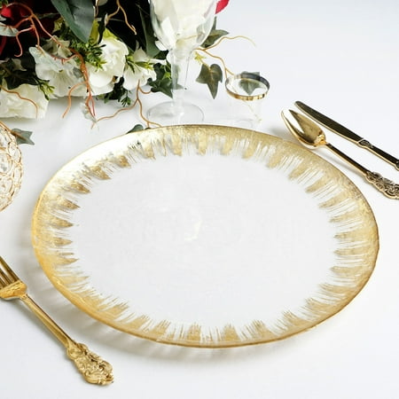 

Efavormart 8 Pack - 13 Gold Glass Charger Plates Reusable Rim Charger Plates Spray Design Plates - Perfect for Wedding Party Decorations Banquet Upscale Occasions Birthday Celebrations