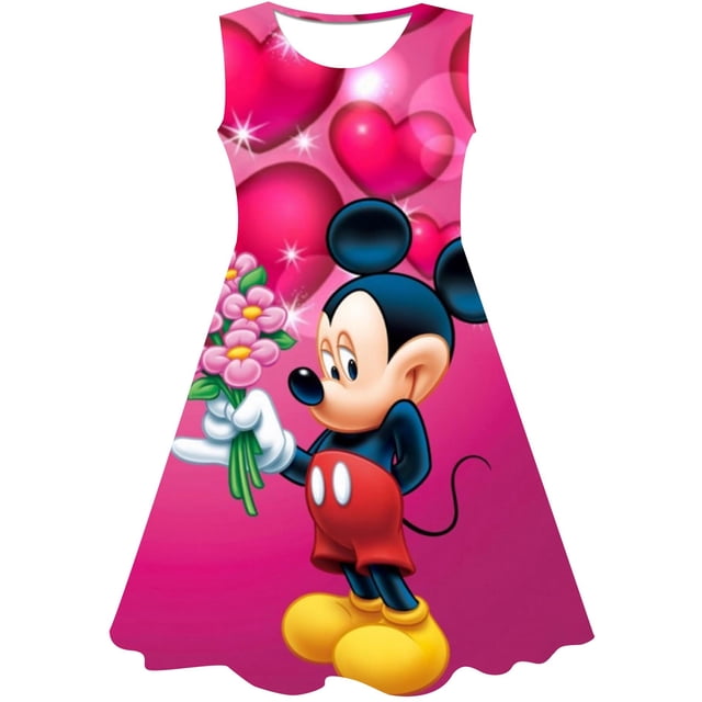 Disney Minnie Mickey Mouse 3D estampado niñas vestido Casual lindo cumpleaños fiesta verano Minnie Mickey Comfort princesa Dress5T Gao Jinjia LED