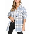 thumbnail image 2 of Women'S Flannel Plaid Shacket Fall Outfits Long Sleeve Button Down Shirts Jacket Coats with Side Pockets Light Blue M, 2 of 8