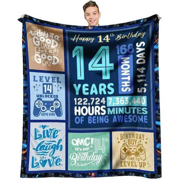 14 Year Old Boy Gift Ideas, Birthday Gifts for 14 Year Old Boys, for a 14 Year Old Boy, Boys Ages 14 Gift, 14th Birthday Decorations Throw Blanket 60 x 50 Inch
