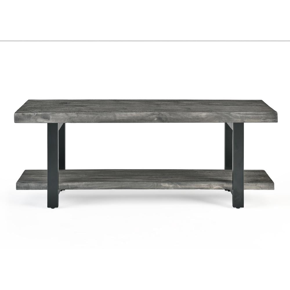 Pomona 2 Tier Entryway Bench with Storage Shelf – Solid Pine Wood Seat with Black Metal Frame – Rustic Industrial Shoe Bench for Hallway, Dining, or Living Room by Alaterre Furniture (Slate Gray)