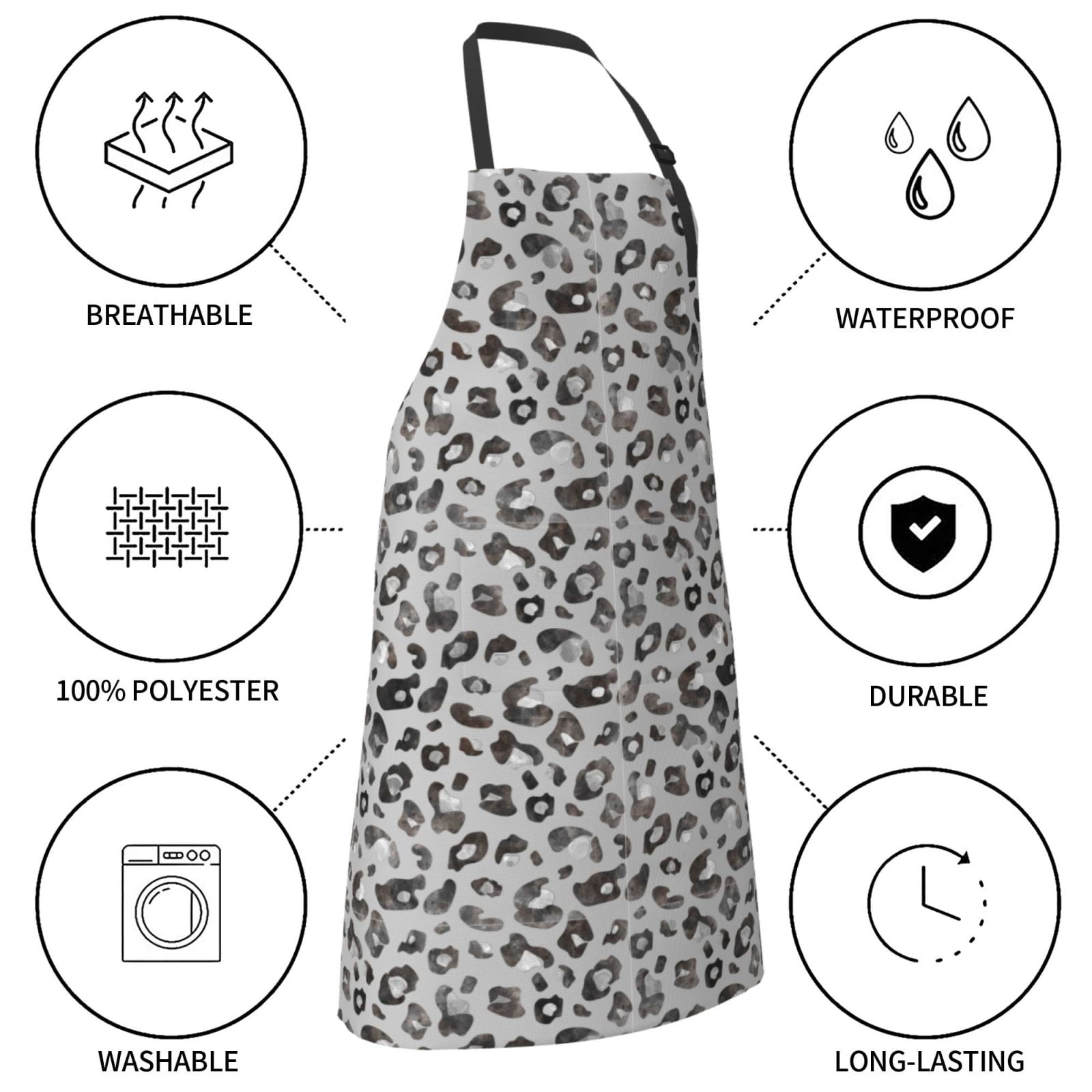 Kdxio Wild Animal Leopard Print Apron with Pockets Adjustable Kitchen Aprons for Men Women Waterproof Aprons for Cooking,Drawing,Crafting, Baking Household Cleaning