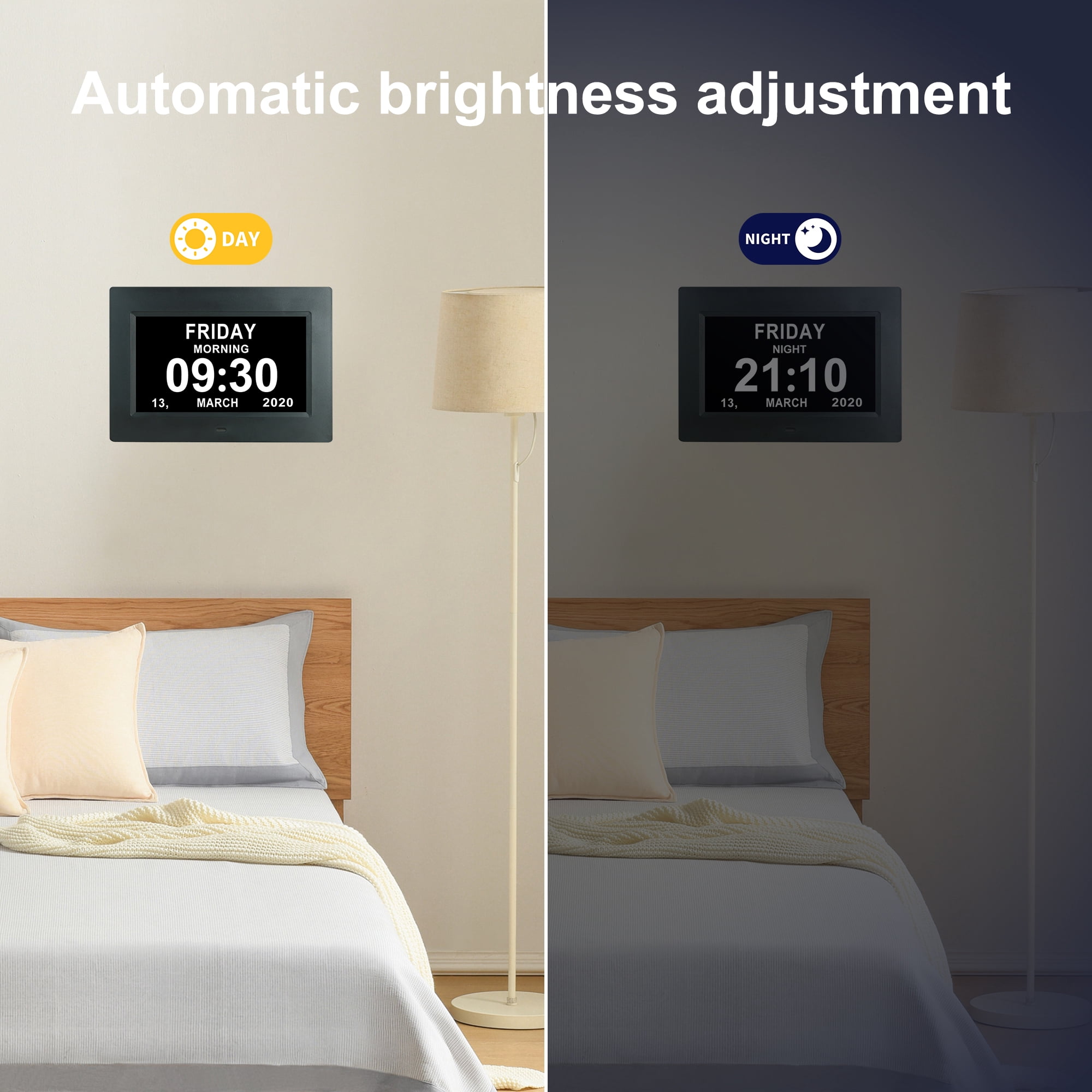 Digital Calendar Alarm Clock - Dementia Clocks for Seniors, Non-Abbreviated Memory Loss Clock with Date and Time for Elderly